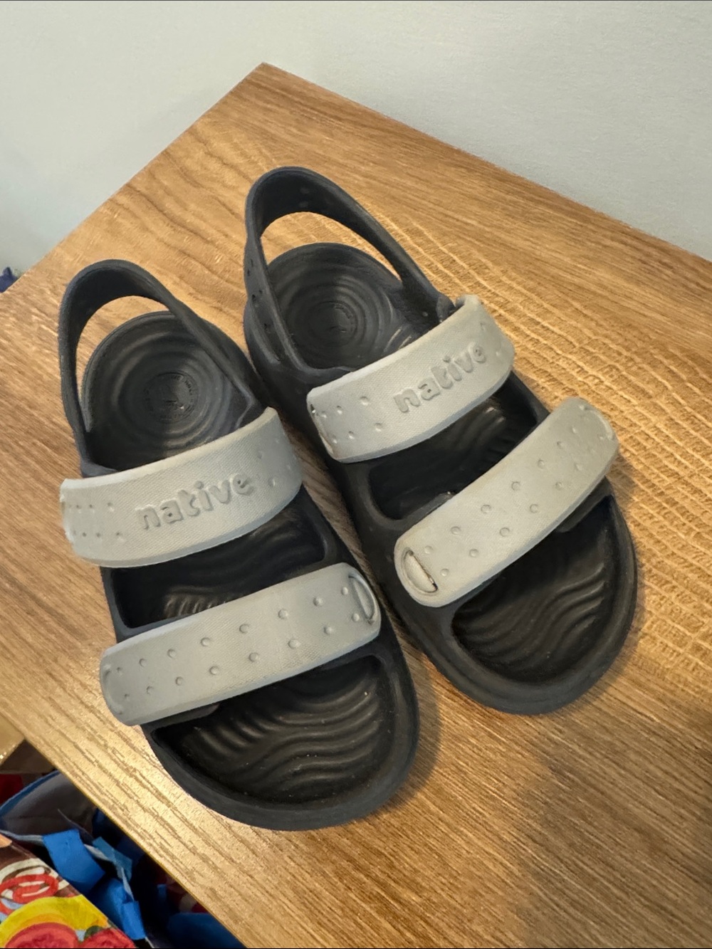Native Kids Two-Strap Sandals in Gray and Black
